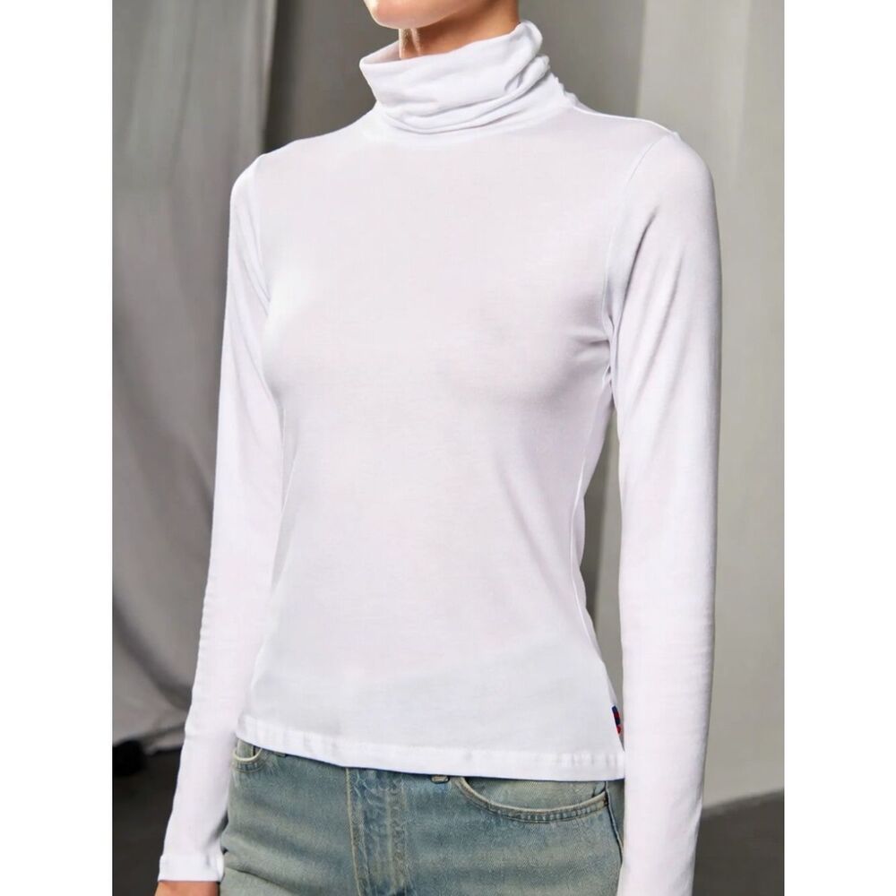 Kule White Turtleneck Long Sleeve Top Organic Cotton XS | Slim Fit Minimalist